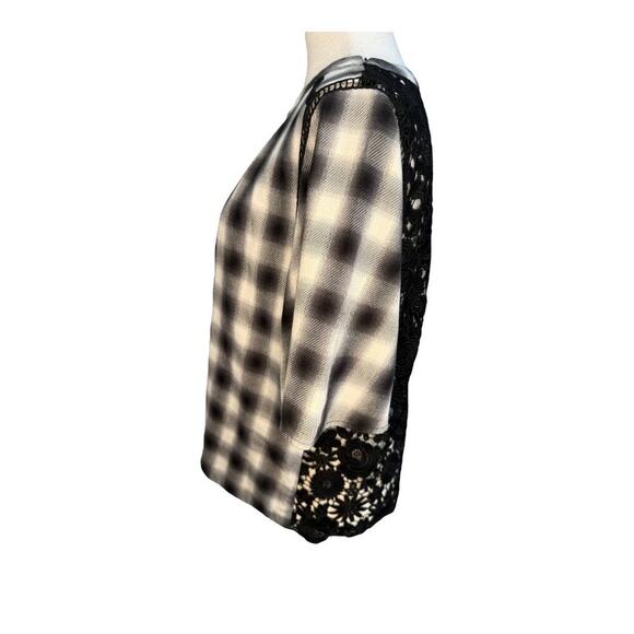 Nordstrom Signature Women's Plaid Blouse Black & White Size Small Lace‎ Back - Picture 2 of 7